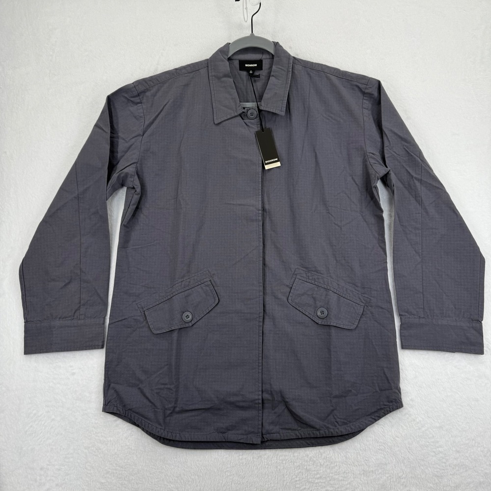 Monrow Womens Gray Button Up Ripstop Shirt Jacket Shacket Utility Chore Size M